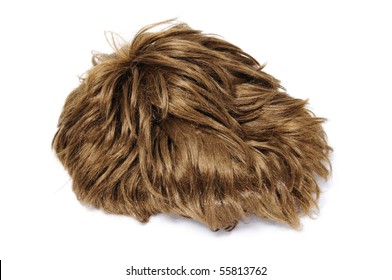 A Brown Short Heart Wig Isolated On A White Background