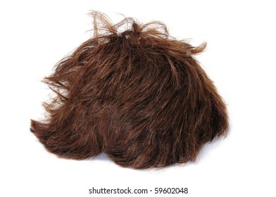 A Brown Short Heart Wig Isolated On A White Background