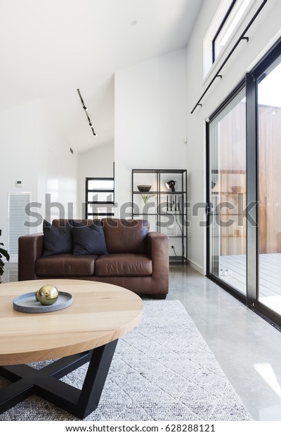 Brown Sofa Contemporary Styled Living Room Stock Photo (Edit Now) 628288121