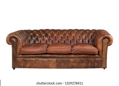 Brown soft leather luxurious sofa isolated on white