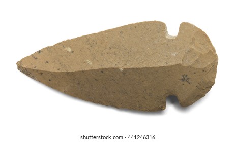 Brown Stone Arrow Head Isolated on White Background.