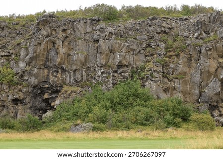 brown stone wall pattern background, Asbyrgi Vesturdalur in Iceland