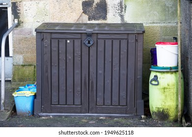 Brown Storage Secure Bin Box In Disposal Waste Area