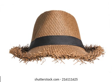 Brown straw hat isolated on white background.