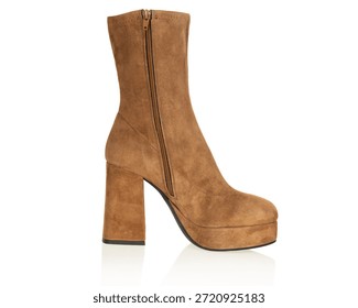 Brown Suede Platform Boot Side Zipper
