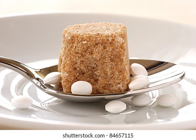 Brown Sugar Lump And Artificial Sweetener