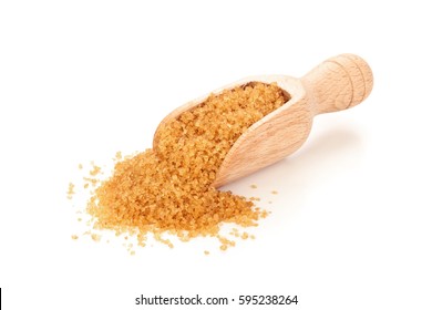 Brown Sugar In Scoop. Isolated On White.