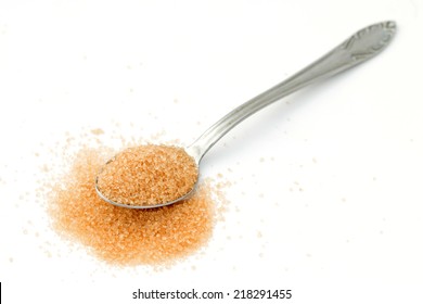 Brown Sugar In A Spoon On White Background