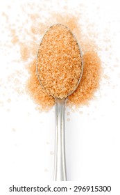 Brown Sugar In A Spoon On White