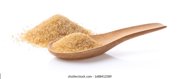 Brown Sugar In Wood Spoon Isolated On White Background