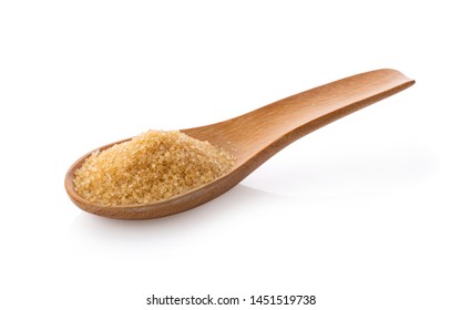 Brown Sugar In Wooden Spoon On White Background