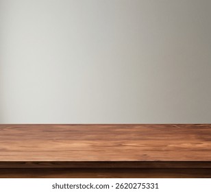 brown table with gray wall background