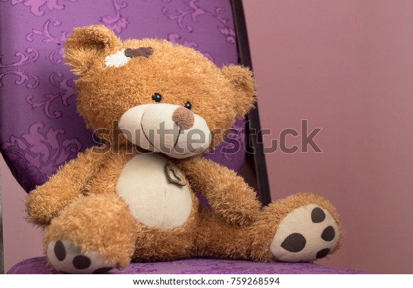 Brown Teddy Bear On Purple Chair Stock Photo Edit Now 759268594