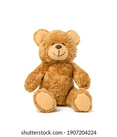 Brown Teddy Bear Sits On A White Background, Toy