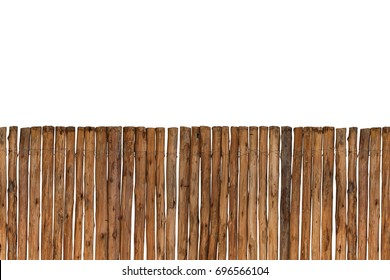 Brown timber fence or decorative wooden fence isolated on white background. Object with clipping path