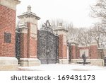 Brown University gate Ivy League College Campus winter snow scene