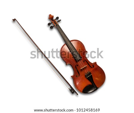 Brown violin isolated under the white background.