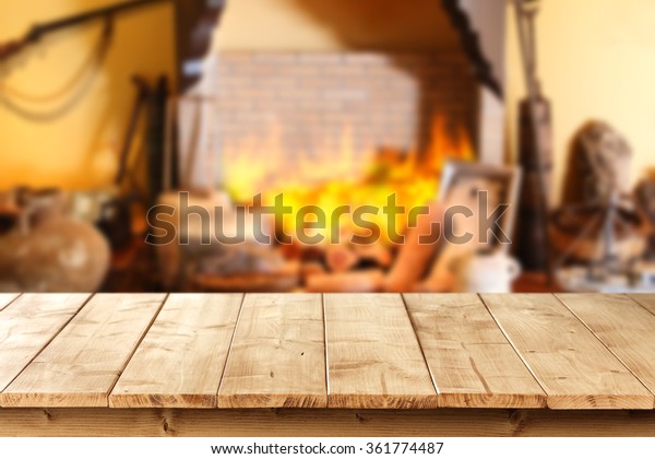 Brown Wall Red Fire Fireplace Yellow Stock Photo Edit Now 361774487