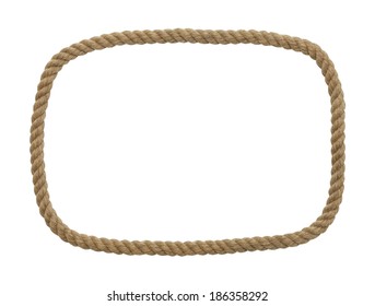 Brown Western Rope In A Rectangle Frame Shape Isolated On White Background.