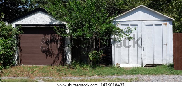 Brown White Old Steel Sheds Garages Stock Photo Edit Now 1476018437