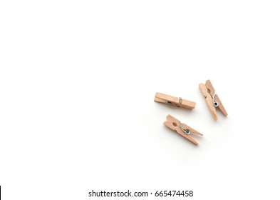 Brown Wood Clothes Peg Or Clothespin On White Background.