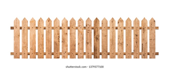 Brown wooden fence isolated on a white background that separates the objects. There are Clipping Paths for the designs and decoration - Shutterstock ID 1379377100