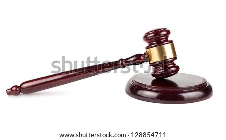 Brown wooden gavel isolated on white background