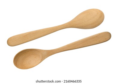 Brown Wooden Spoon Isolated On White Background. Wooden Spoon Front And Back.