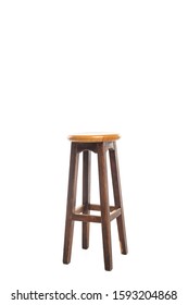 Brown Wooden Stool With Copy Space Isolated On White