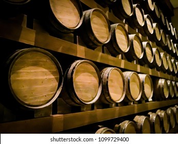 Brown Wooden Wine Beer Barrel Stacked Background