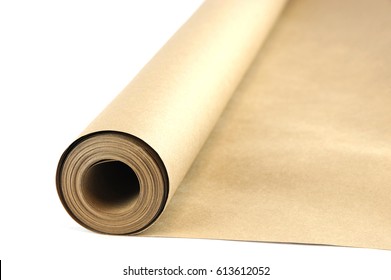 Brown Wrapping Paper Roll Isolated On White Background