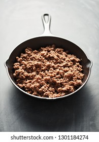 Browned Ground Beef In Cast Iron Skillet