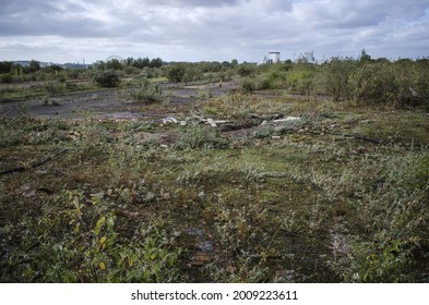 Brownfield land, site of former pesticide factory, recently demolished, and awaiting remediation and redevelopment 