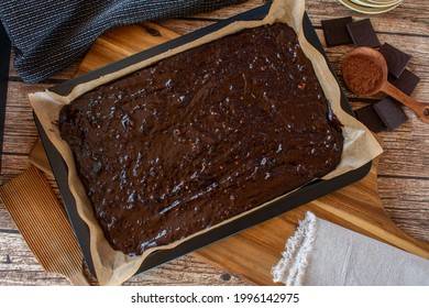 Brownie Batter On A Baking Sheet