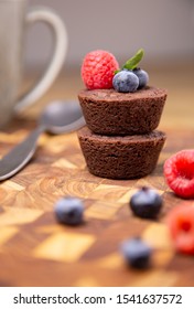 Brownie Bites Front View On Wooden Table