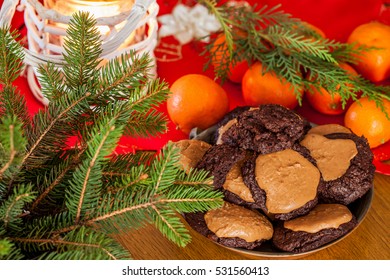 Brownie Buckeyes Covered With Peanut Butter, Traditional Christmas Cookies.