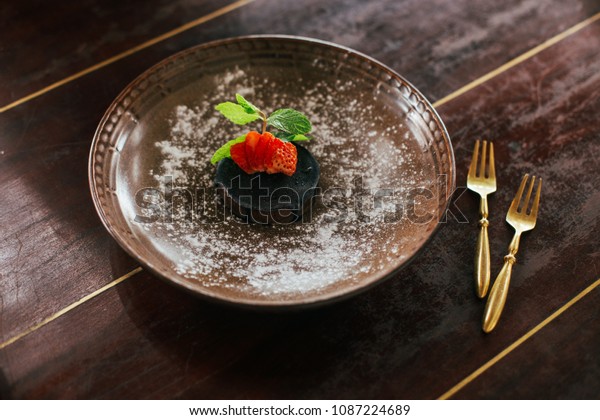 Brownie Pie Strawberry Art Food Decoration Stock Photo Edit Now