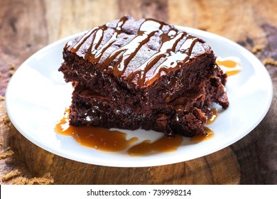 Brownies With Caramel Drizzle Close Up