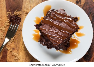 Brownies With Caramel Drizzle Flat Lay