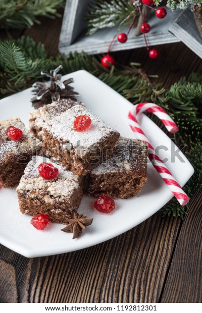 Brownies Christmas Winter Holidays Homemade Chocolate Stock Photo