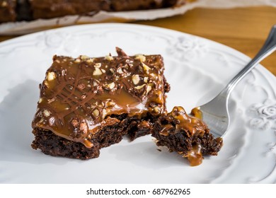Brownies With Nuts And Salted Caramel.