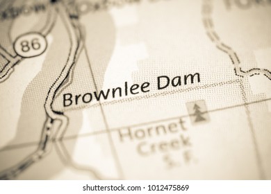 Brownlee Dam. Idaho. USA On A Map.