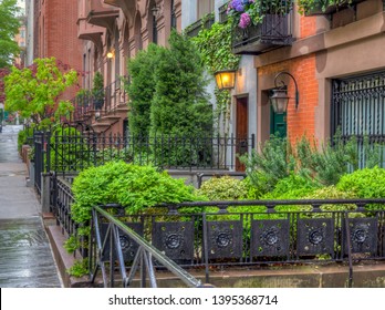 Brownstone On Upper East Side Of New York City On Rainy Day