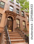 Brownstone townhouse apartment on Perry Street in the Greenwich Village district of New York City, USA
