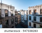 Brownstones and urban dwellings in between blocks in New York City