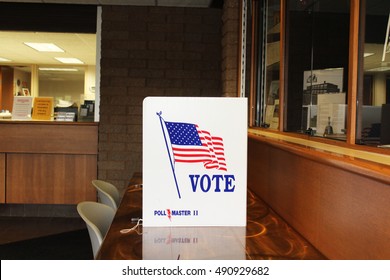 BROWNSTOWN TWP, MI/USA: SEPT 29, 2016   The lobby of the office of the township clerk is set up for walk in voters. Voters may vote in person prior to the official election day. 