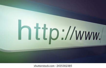 Browser, website and url of search bar on computer screen for information, worldwide surfing or server. Homepage, html or webpage address with closeup, research download and online portal on internet