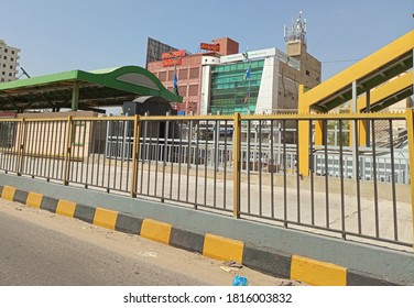 A Brt Green Bus Line Station. This Project Is A Mass Transit Bus Project That Connects Many Areas Of The City   - Karachi Pakistan - Sep 2020