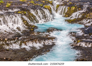 Bruarfoss waterfall in the west of Iceland, The Bluest Waterfall