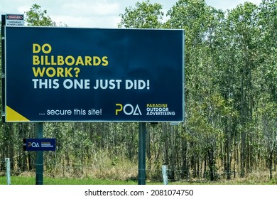 Bruce Highway Townsville To Mackay, Queensland, Australia - November 2021: An Outdoor Advertising Sign Asking If Billboards Work